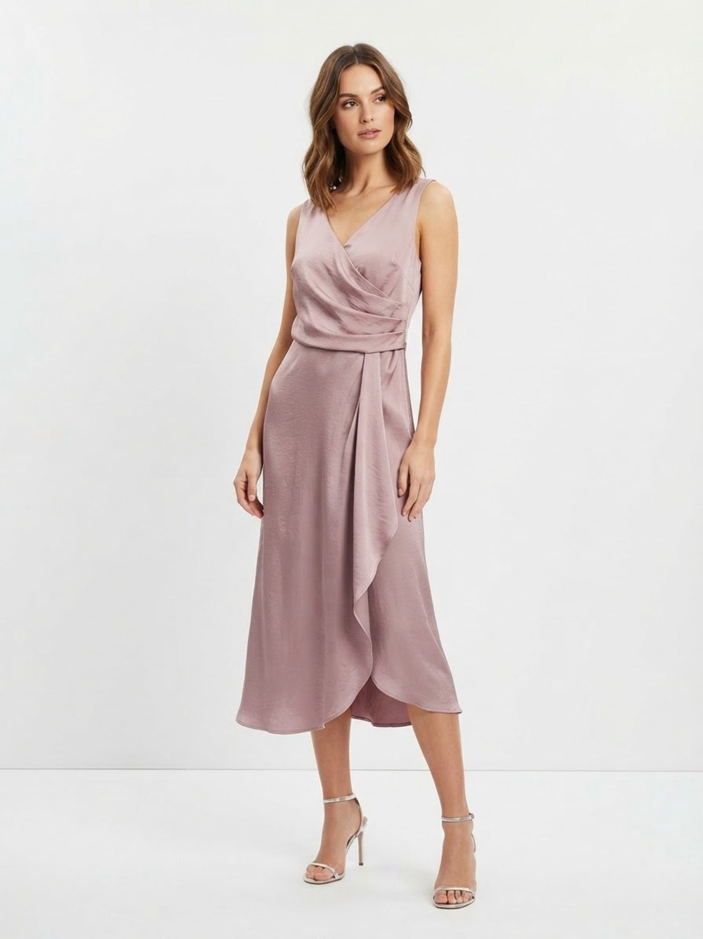 New NWT BHLDN Dusty Rose Pink Asymmetrical Ruffle Midi Dress US 8 UK 12 Wedding